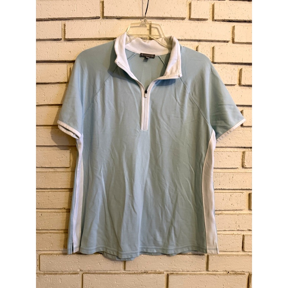 T by Talbots  UPF 50+ Lt Blue 1/4 Zip Polo Athletic Golf  Womens Size Large